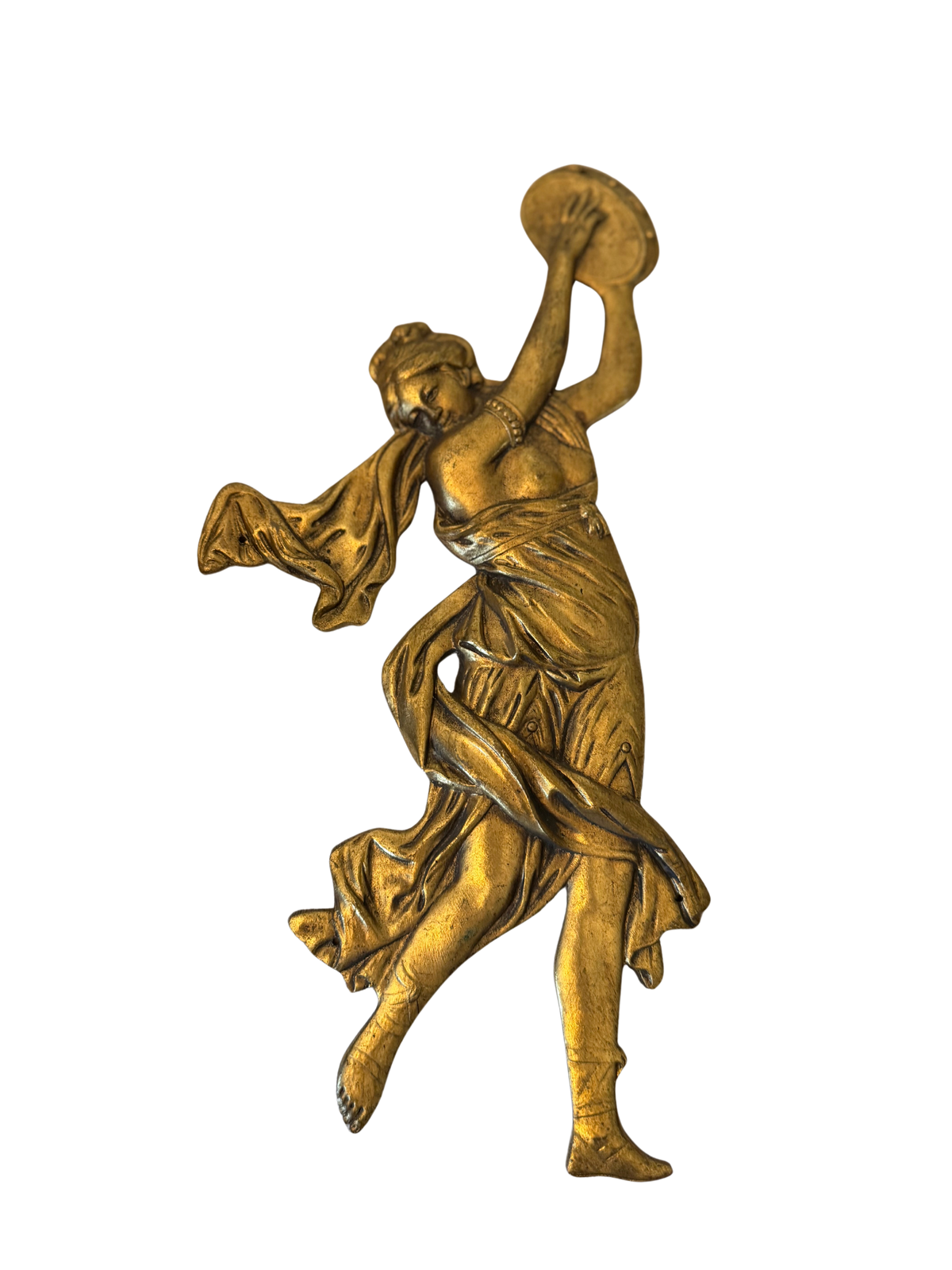 19th Century French Neoclassical Gilt Bronze Figural Mount of a Dancing Bacchante with Tambourine, c. 1850–1900 (Fournier)
