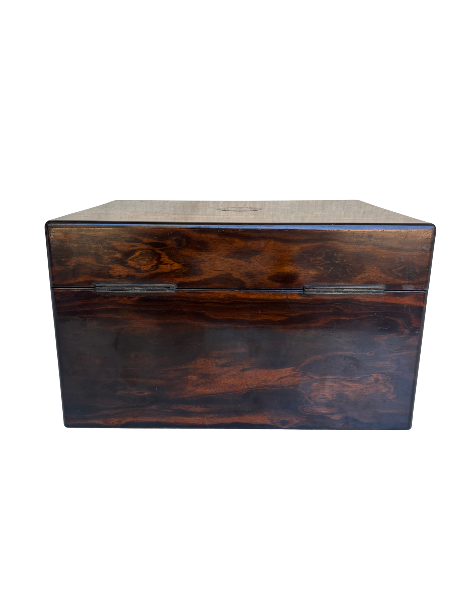 Fine Victorian Burled Walnut Vanity / Dressing Case with Silverplate Fittings, Secret Compartments, Hidden Documents, and Engraved Cartouche Dated 1891