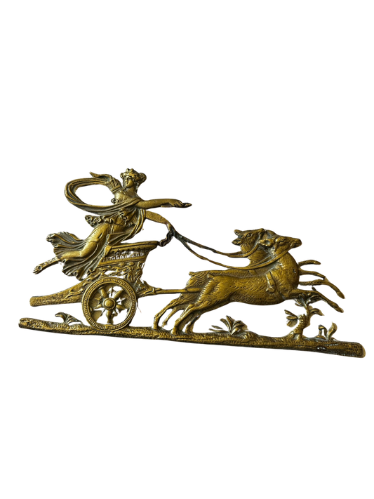 Late 19th to Early 20th C Gilt Bronze Applique of Artemis in Chariot with Deer