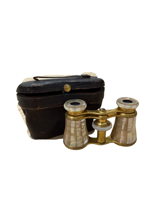 Antique French Lemaire Paris Mother-of-Pearl Opera Glasses with Original Fitted Case