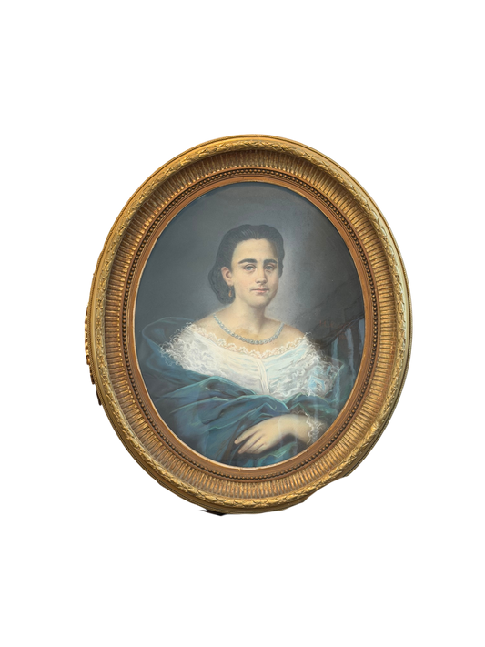 H. Rouillet (French, 19th Century) Large Pastel Portrait of a Lady in Pearls, Dated 1866