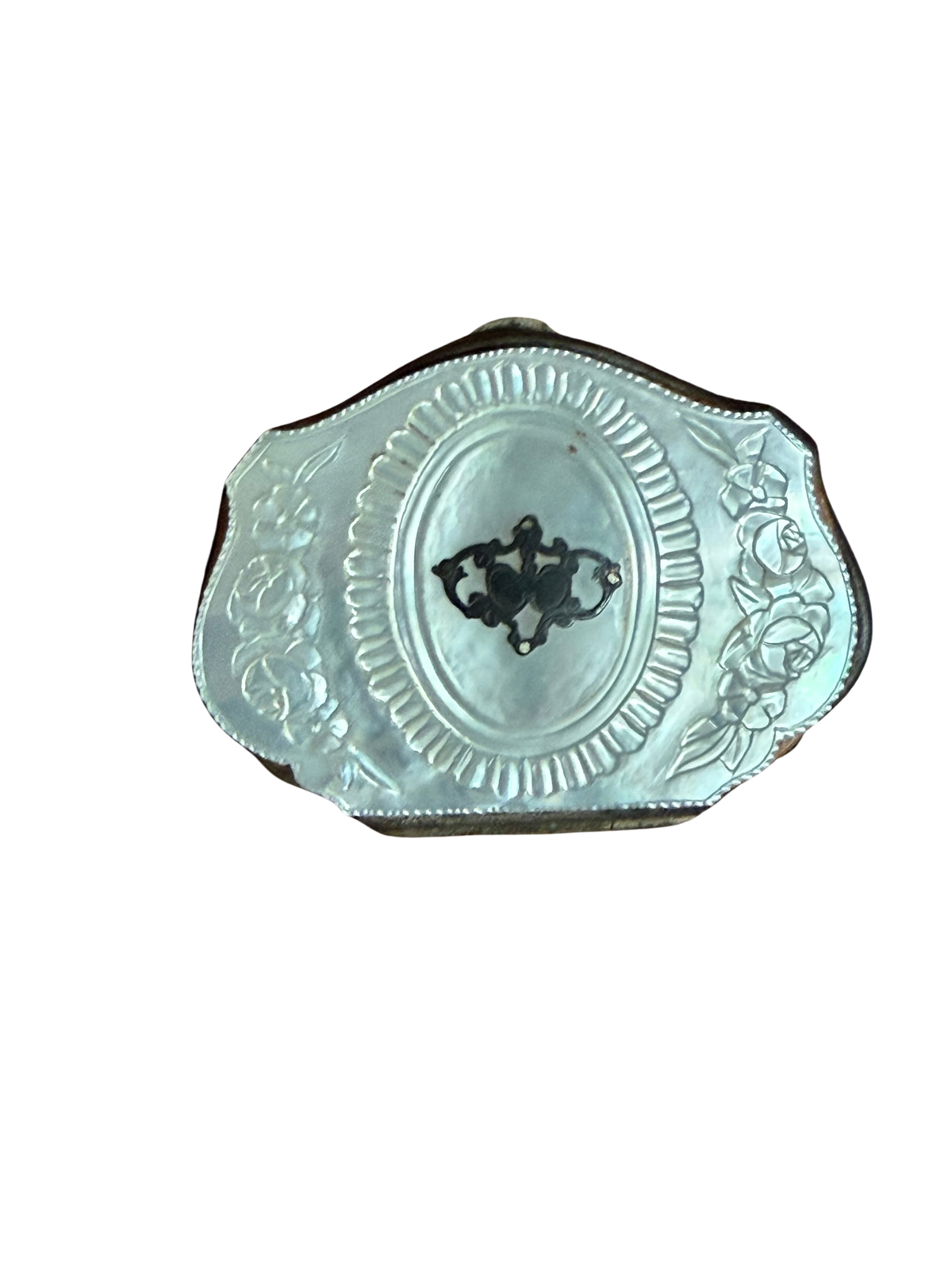 19th Century Mother-of-Pearl Coin Purse with Floral Relief and Blue Silk Interior