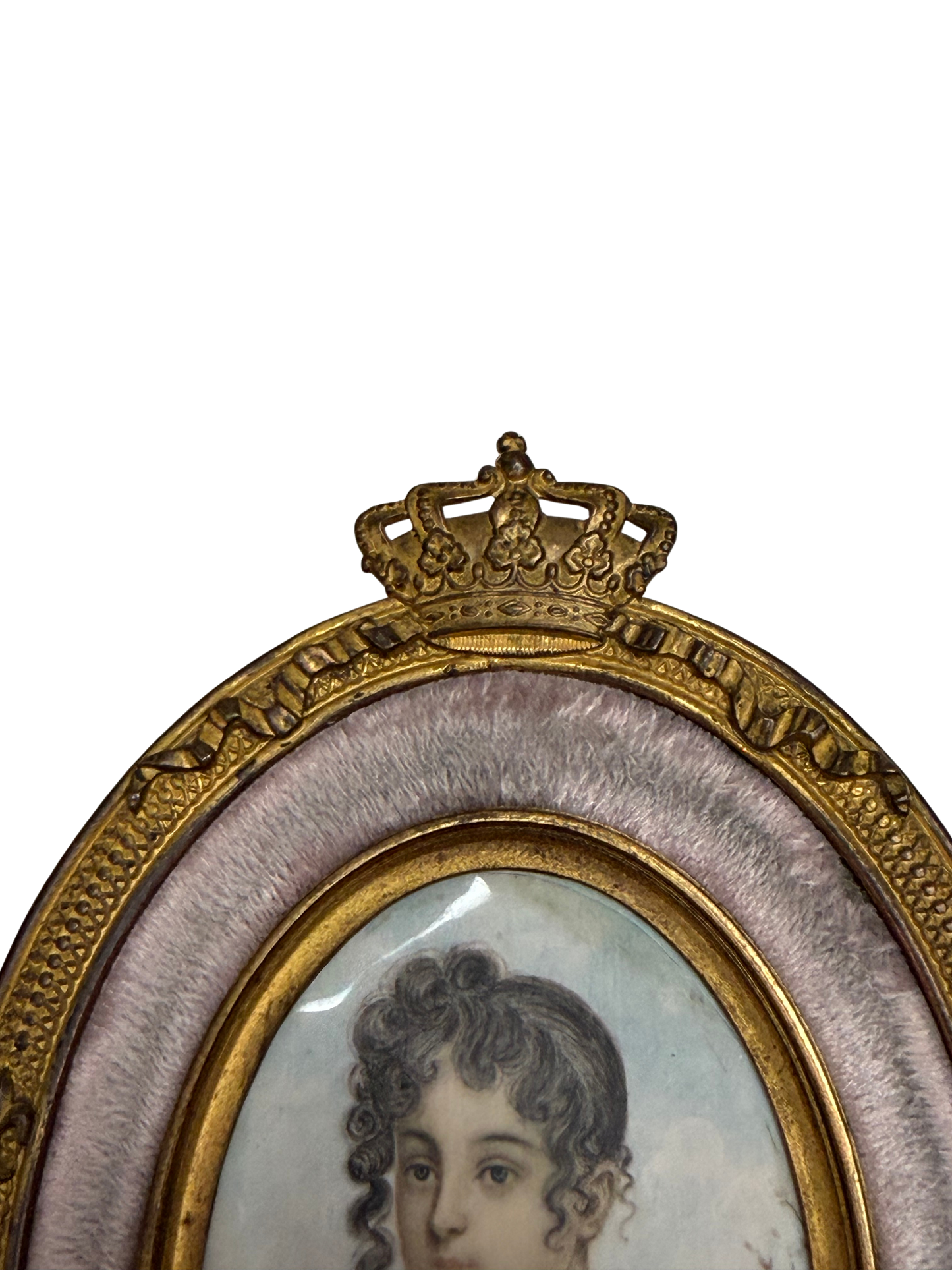 Portrait Miniature Likely Depicting Wilhelmine Herzlieb on Mother-of-Pearl in Crowned Gilt Brass Frame