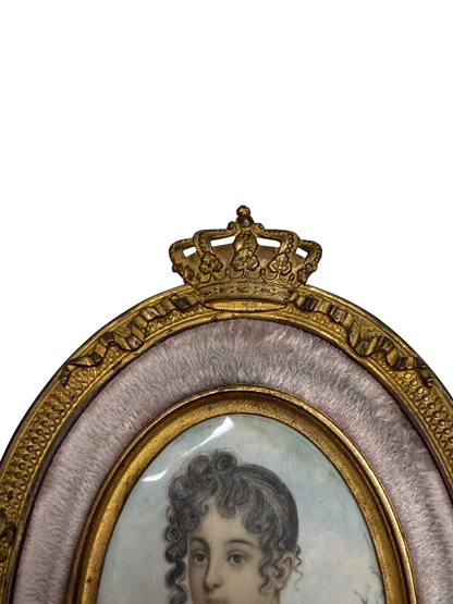Portrait Miniature Likely Depicting Wilhelmine Herzlieb on Mother-of-Pearl in Crowned Gilt Brass Frame
