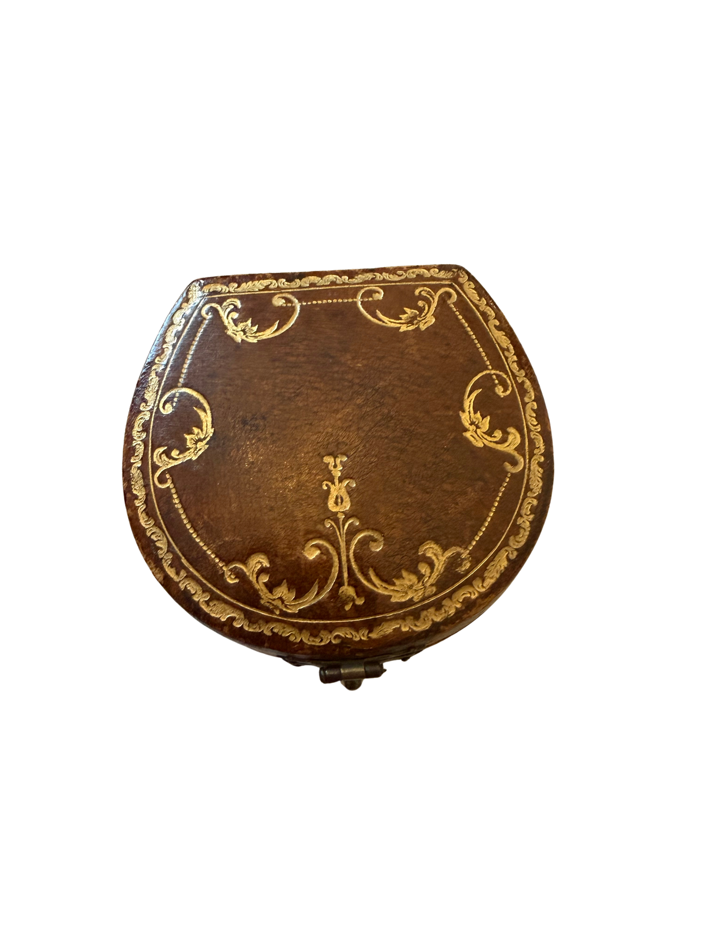 Antique Italian Leather Jewelry Box by A. Grispigni, Rome – Gilt Tooled with Crimson Velvet Interior