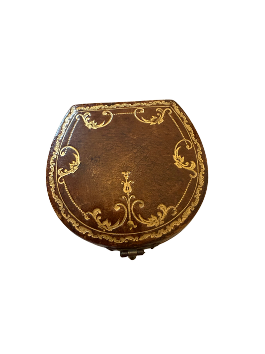 Antique Italian Leather Jewelry Box by A. Grispigni, Rome – Gilt Tooled with Crimson Velvet Interior