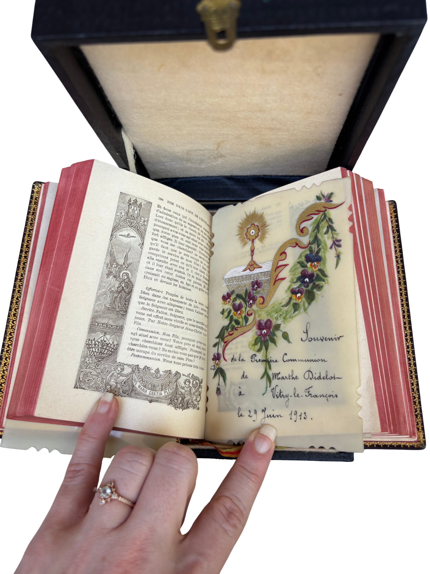 French Leather-Bound “Missel Romain” Prayer Book in G.M. Paris Presentation Case, Dijon 1897