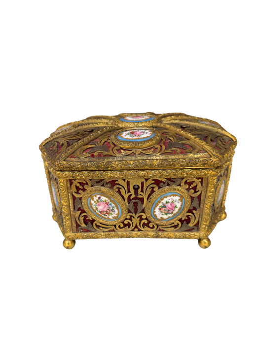 Napoleon III Style Ormolu Jewelry Casket with Sèvres-Style Porcelain Plaques