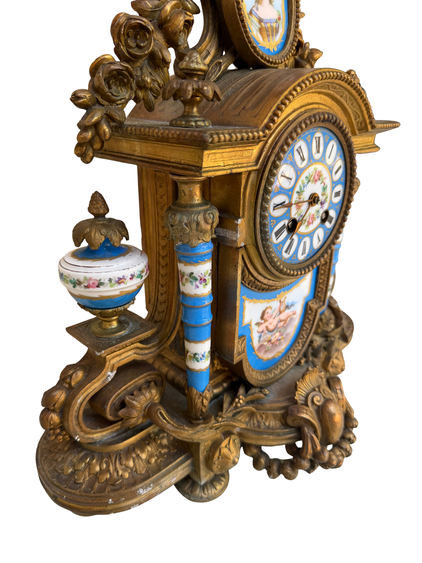French Louis XVI Style Japy Frères Porcelain and Gilt Bronze Mantel Clock