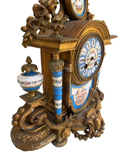 French Louis XVI Style Japy Frères Porcelain and Gilt Bronze Mantel Clock