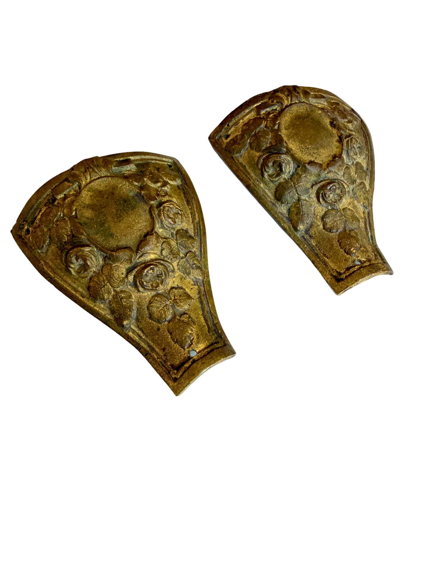 Pair of Antique Neoclassical Gilt Bronze Furniture or Architectural Mounts with Floral Relief Decoration