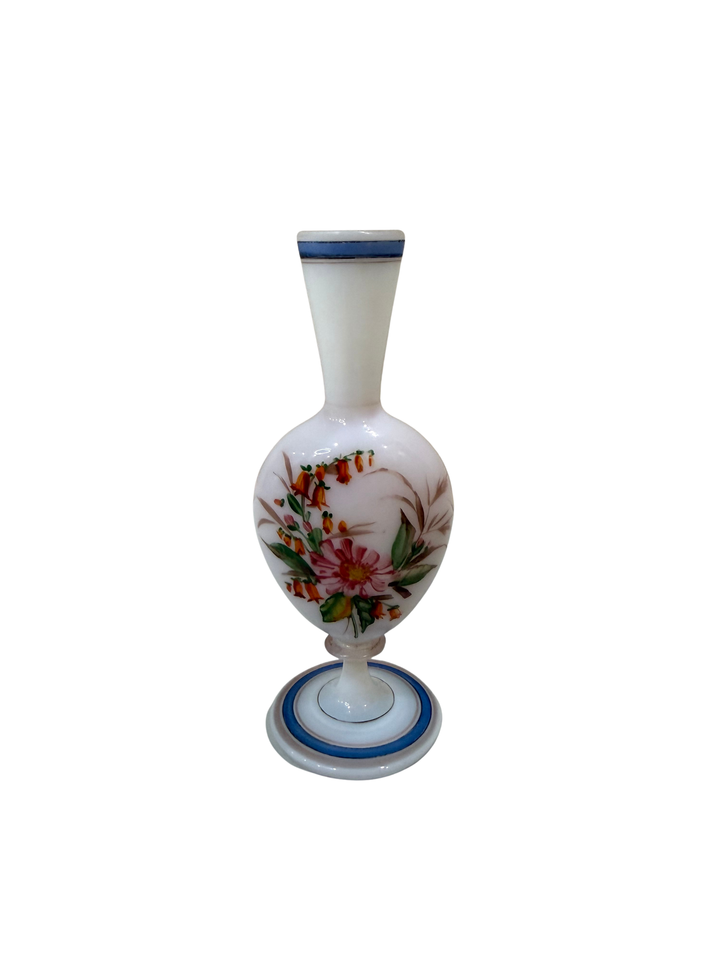 Victorian Hand-Painted Opaque Glass Bud Vase with Floral Decoration Late 19th Century