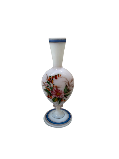 Victorian Hand-Painted Opaque Glass Bud Vase with Floral Decoration Late 19th Century