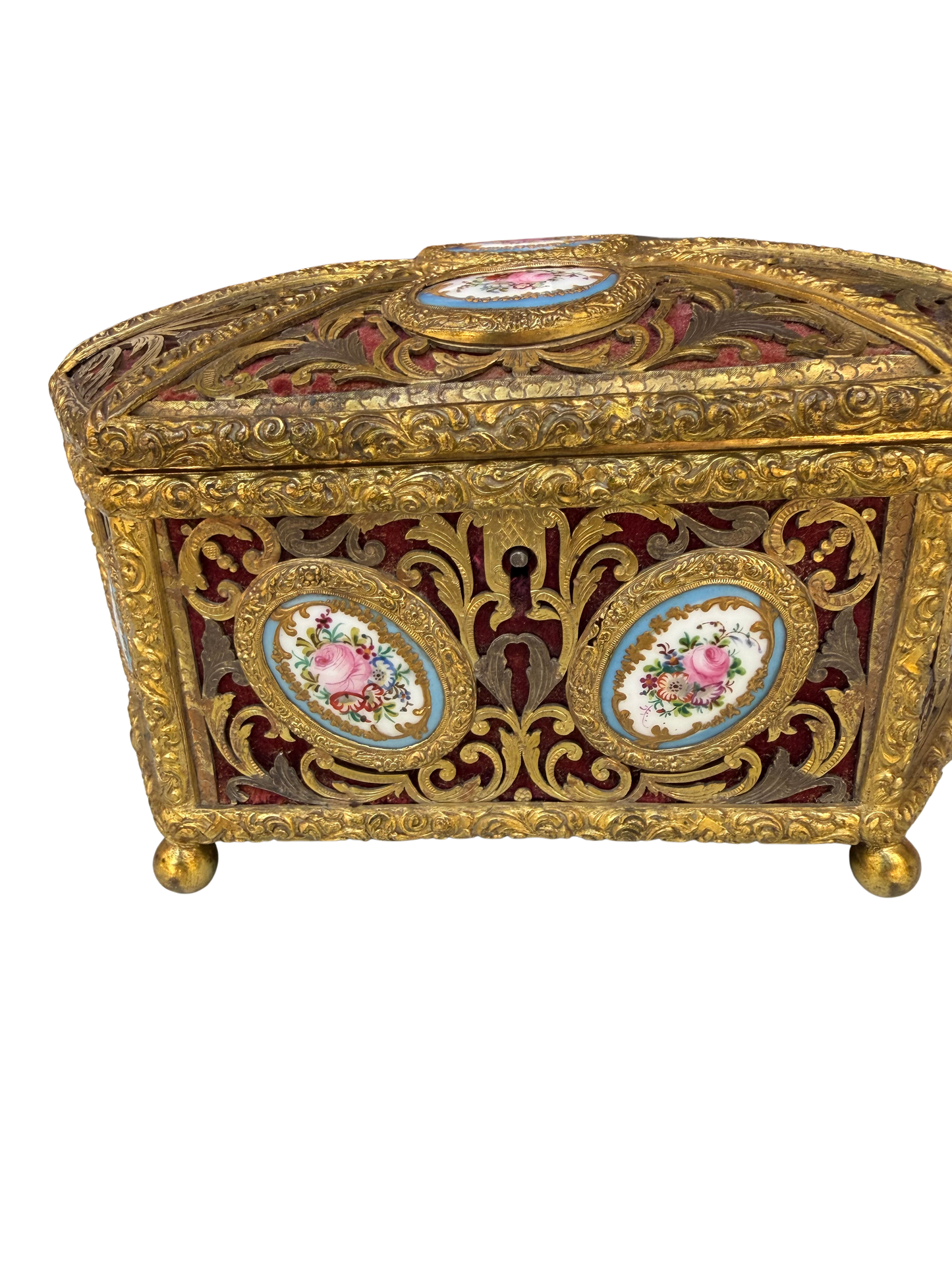 Napoleon III Style Ormolu Jewelry Casket with Sèvres-Style Porcelain Plaques