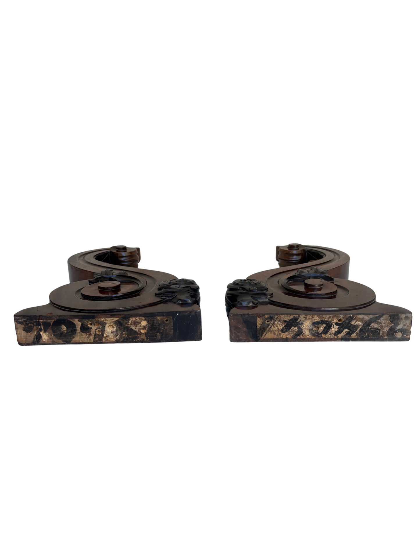 Pair of Monumental Carved Wooden Scroll Corbels / Architectural Brackets