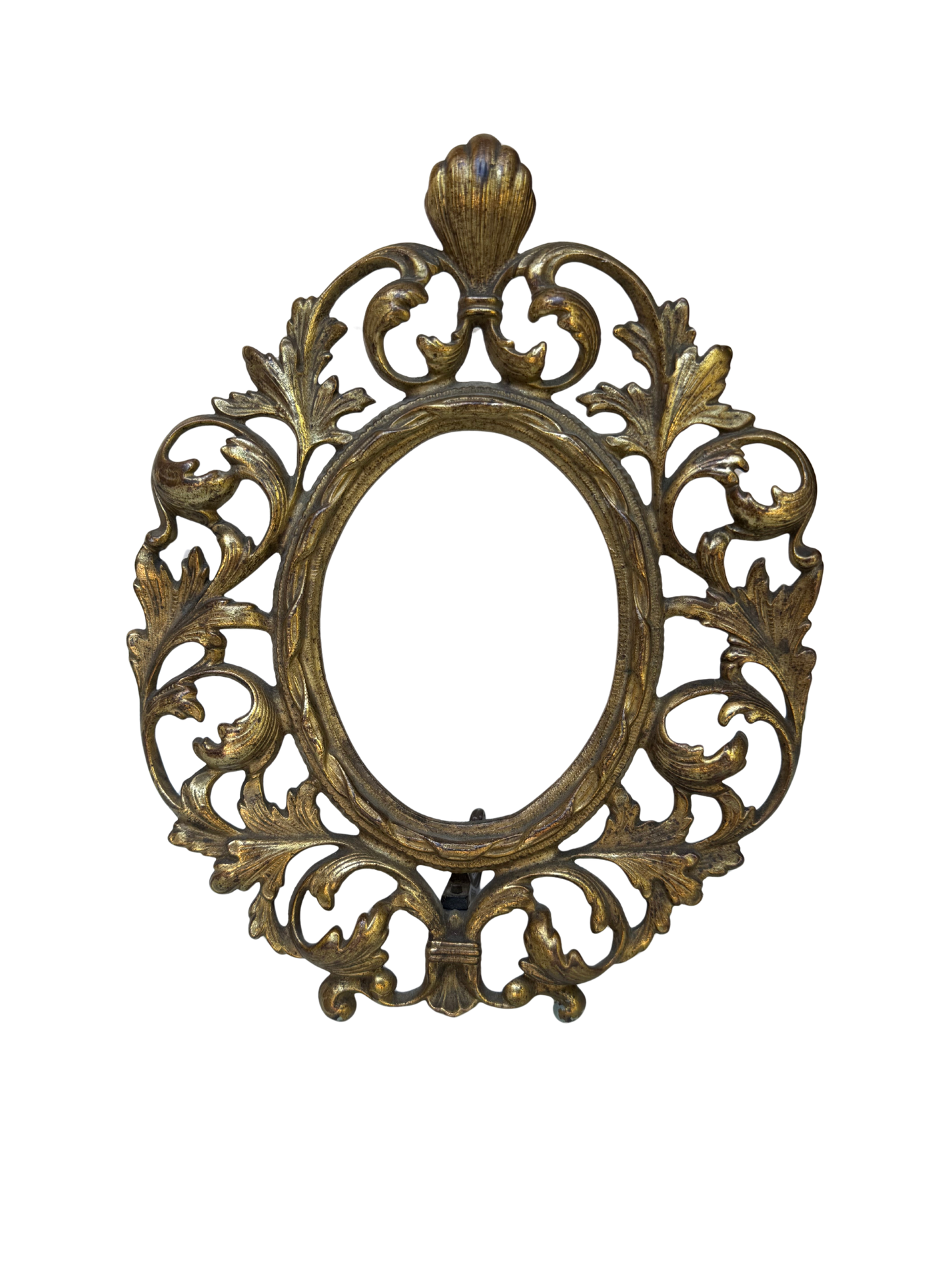 Ornate Gilt Metal (Brass/Bronze) Rococo Revival Easel Frame with Shell Crest
