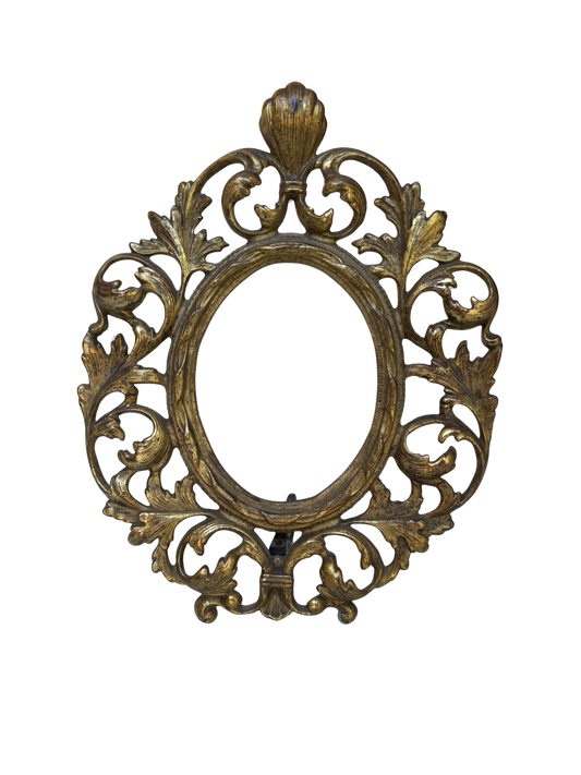 Ornate Gilt Metal (Brass/Bronze) Rococo Revival Easel Frame with Shell Crest