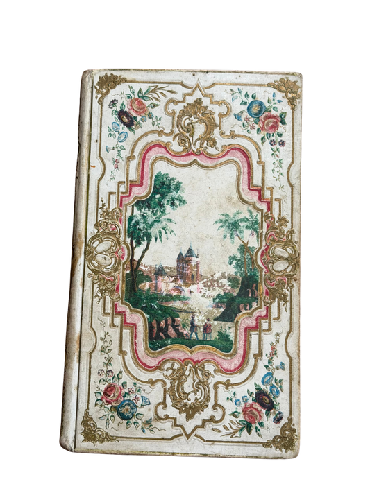1852 French Romantic Cartonnage Book, La Petite Reine Blanche ou Les Pastoureaux, with Hand-Colored Scenic Binding