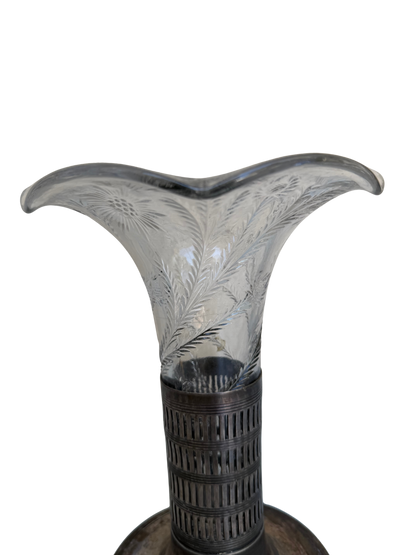 Antique Forbes Silver Co. Silverplate & Etched Glass Trumpet Vase, Circa 1895–1915