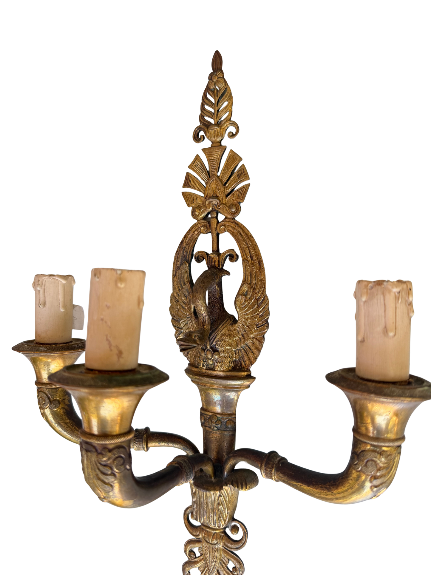 Pair of French Napoleon III Empire Revival Gilt Bronze Eagle Three-Light Wall Sconces, Late 19th Century