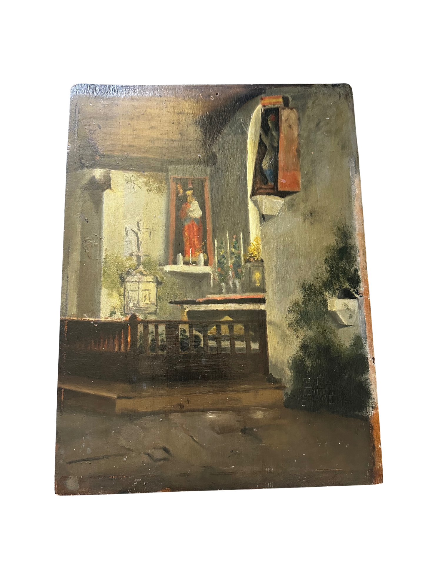 19th C Interior Chapel Oil on Board (Unframed)