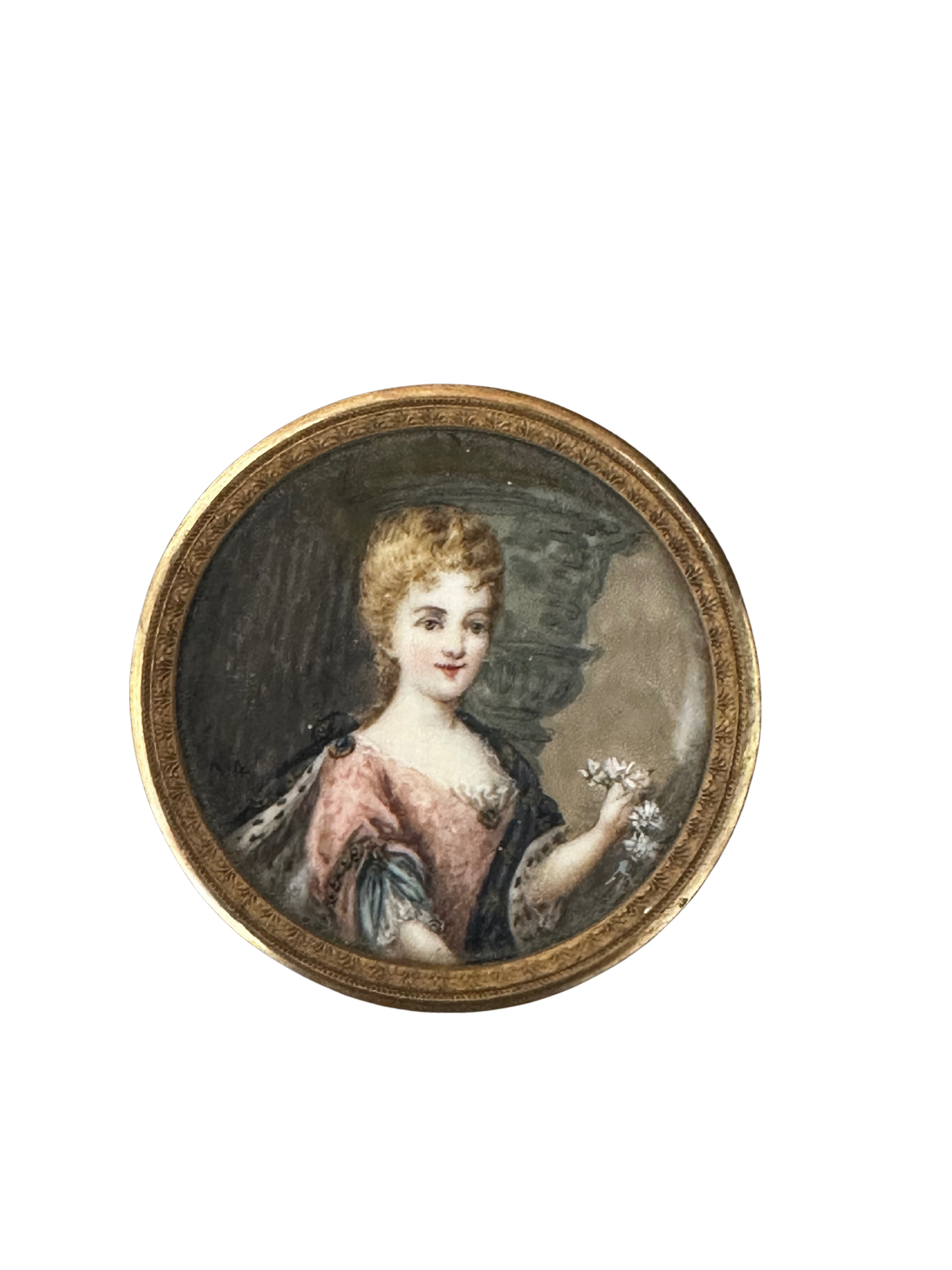 Late 18th / Early 19th C Miniature Circular Portrait of Young Woman in Bourbon-Conde Family