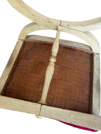 Antique Continental Painted X-Frame Curule Stool with Embroidered & Tufted Velvet Seat, Late 19th Century