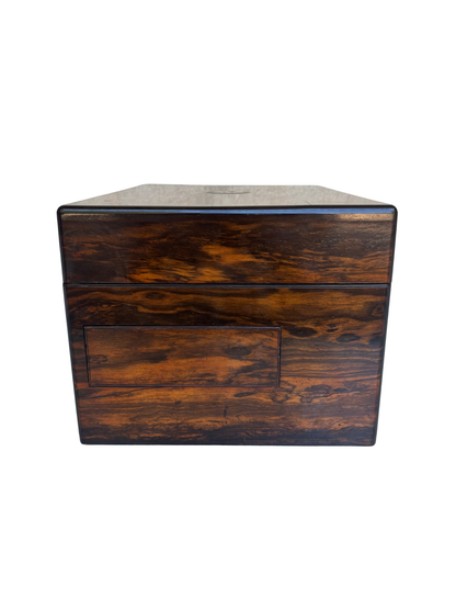 Fine Victorian Burled Walnut Vanity / Dressing Case with Silverplate Fittings, Secret Compartments, Hidden Documents, and Engraved Cartouche Dated 1891