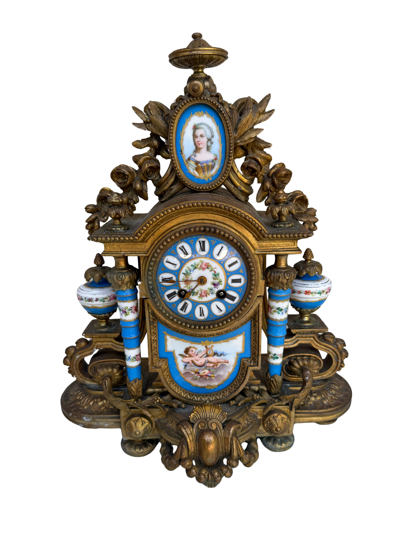 French Louis XVI Style Japy Frères Porcelain and Gilt Bronze Mantel Clock