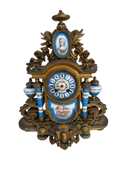 French Louis XVI Style Japy Frères Porcelain and Gilt Bronze Mantel Clock