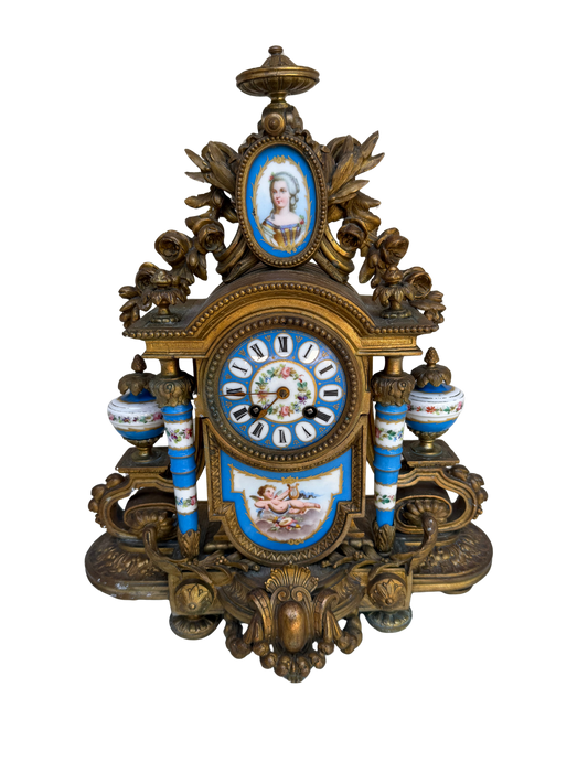 French Louis XVI Style Japy Frères Porcelain and Gilt Bronze Mantel Clock