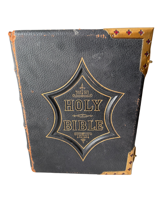 Late Victorian Illustrated National Family Bible with Brass Mounts, Color Plates, and Watson Family Register