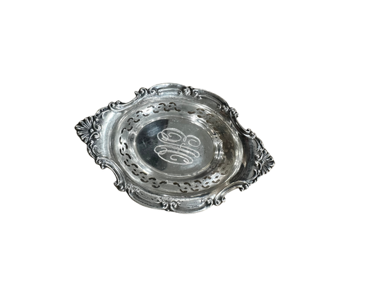 Gorham Sterling Silver Pierced Nut or Bon Bon Dish, Monogrammed “EAO”