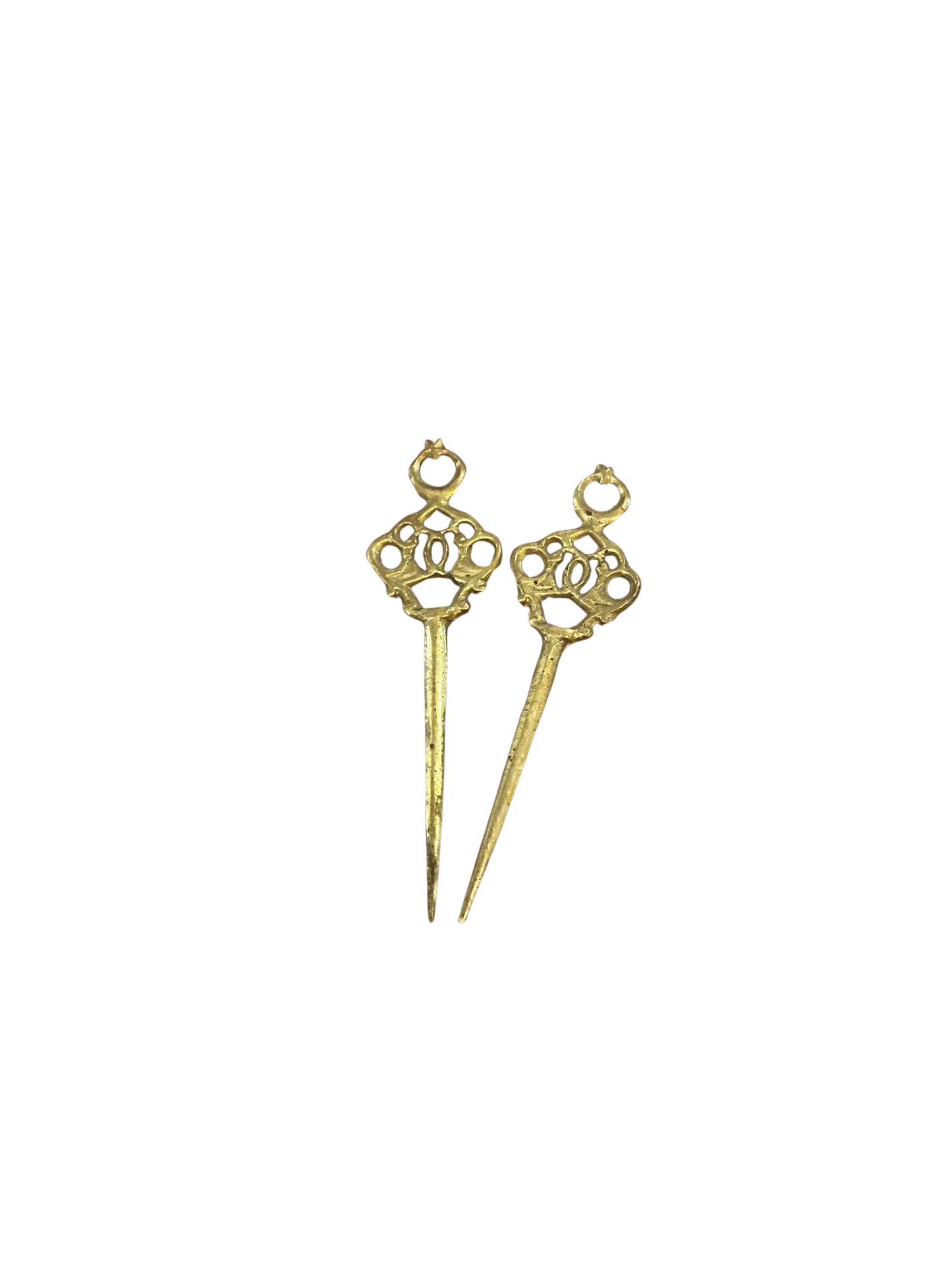 Pair of Victorian Brass Crescent Moon and Star Hair Ornaments