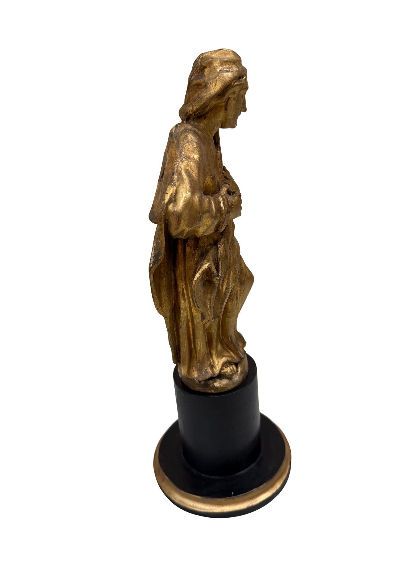 Continental Giltwood Figure of the Madonna Annunciata on Ebonized Pedestal