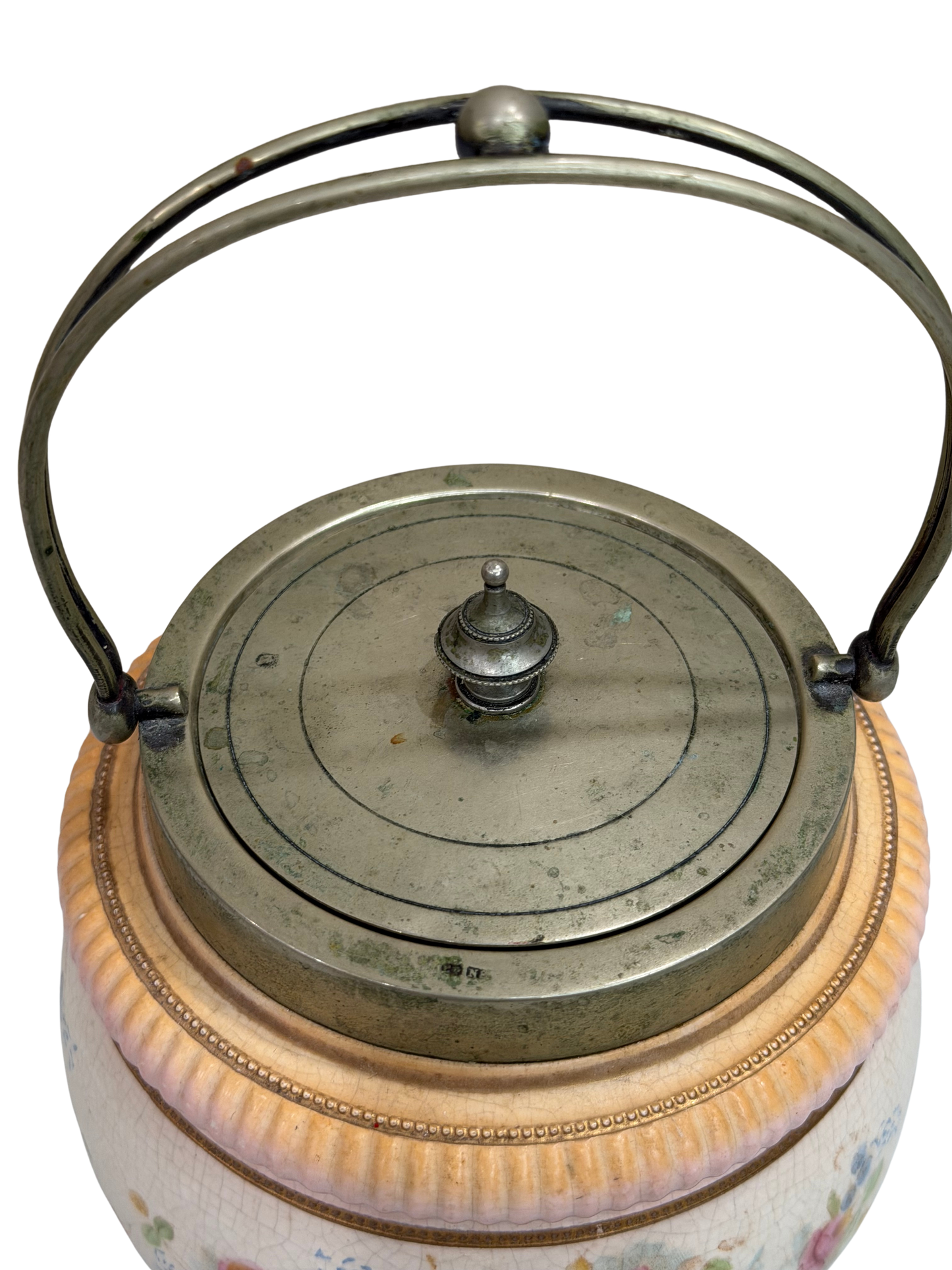 William Wood and Co. Hand-Painted Floral Biscuit Barrel with EPNS Mounts