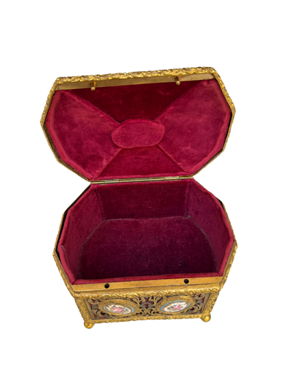 Napoleon III Style Ormolu Jewelry Casket with Sèvres-Style Porcelain Plaques