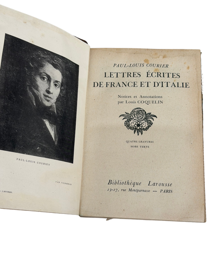Antique French Paul-Louis Courier Lettres écrites de France et d’Italie — Bibliothèque Larousse, Decorative Gilt Binding
