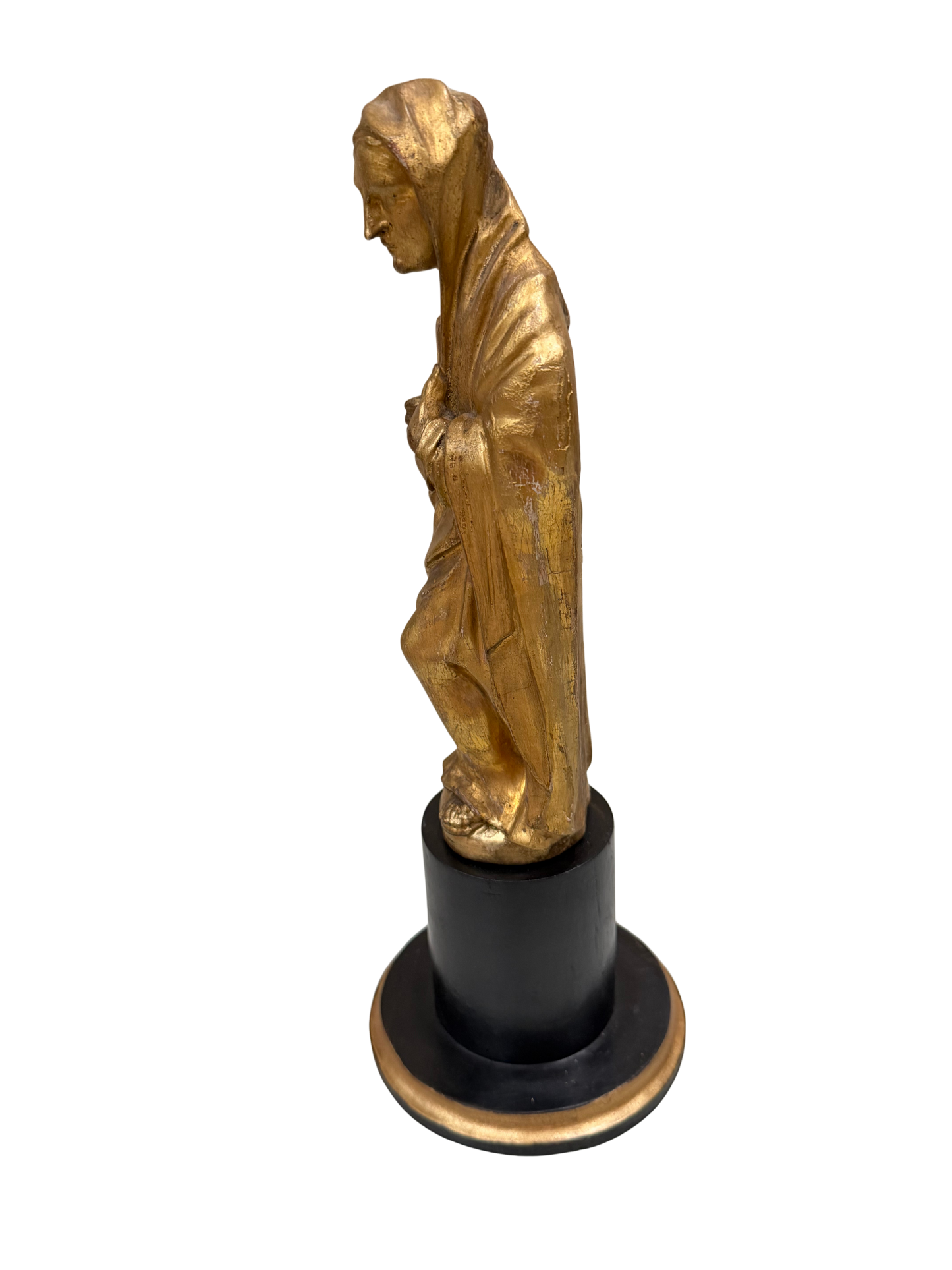 Continental Giltwood Figure of the Madonna Annunciata on Ebonized Pedestal