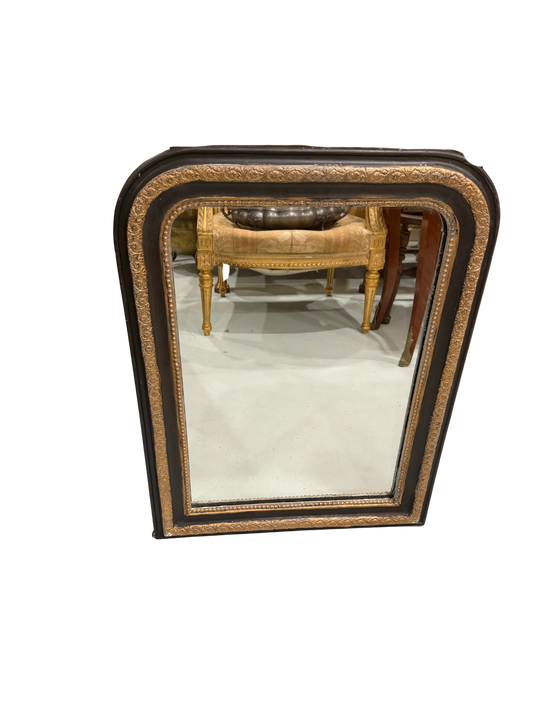 French Napoleon III Ebonized and Giltwood Mirror with Beaded Inner Molding
