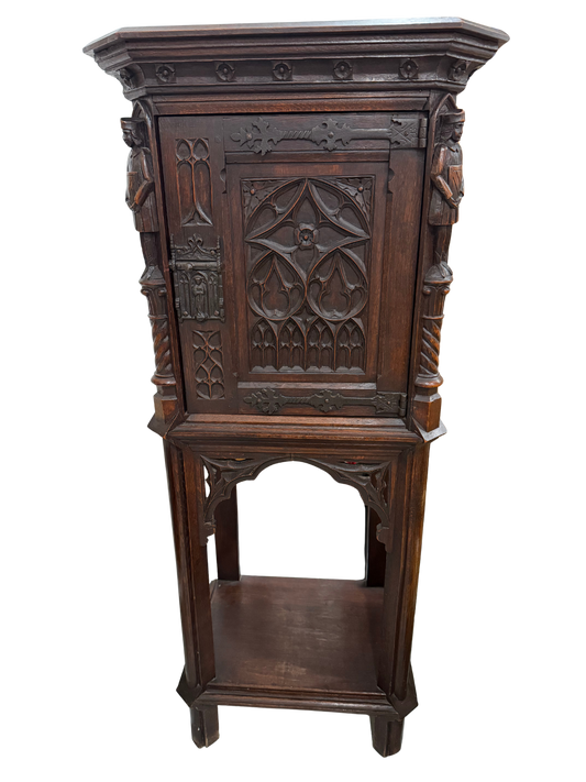 Late 19th Century Gothic Revival Carved Oak Cabinet with Figural Supports