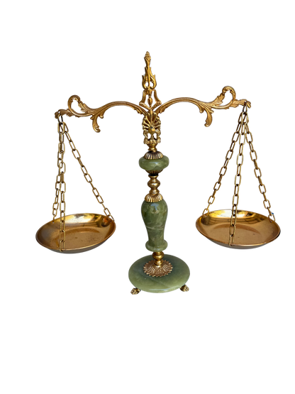 Vintage Continental Gilt Metal and Green Onyx Balance Scale, Mid-20th Century