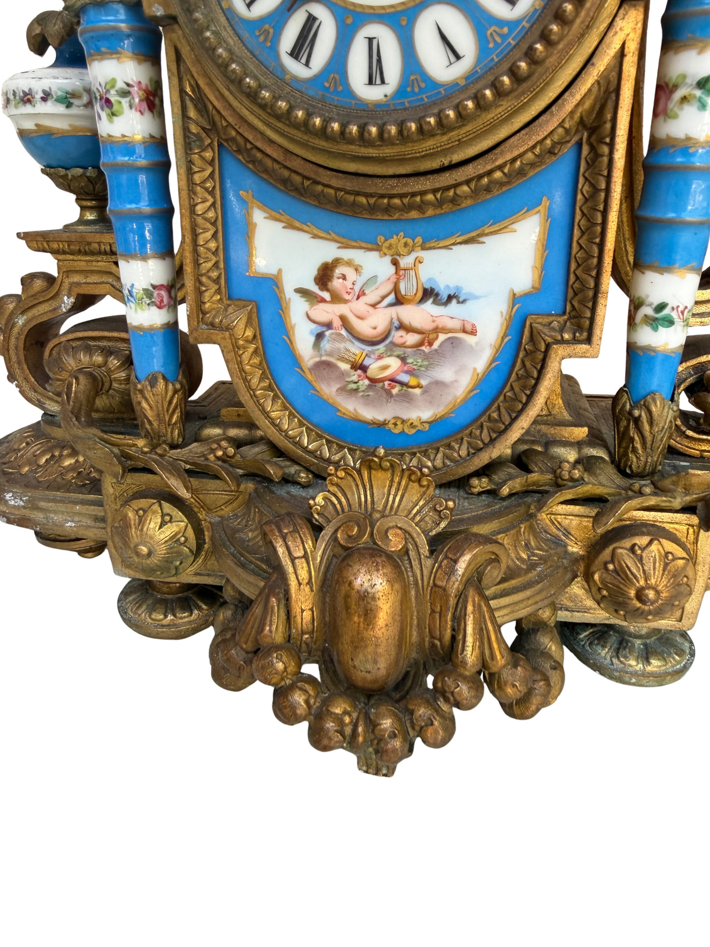 French Louis XVI Style Japy Frères Porcelain and Gilt Bronze Mantel Clock