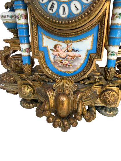 French Louis XVI Style Japy Frères Porcelain and Gilt Bronze Mantel Clock
