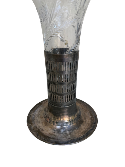Antique Forbes Silver Co. Silverplate & Etched Glass Trumpet Vase, Circa 1895–1915