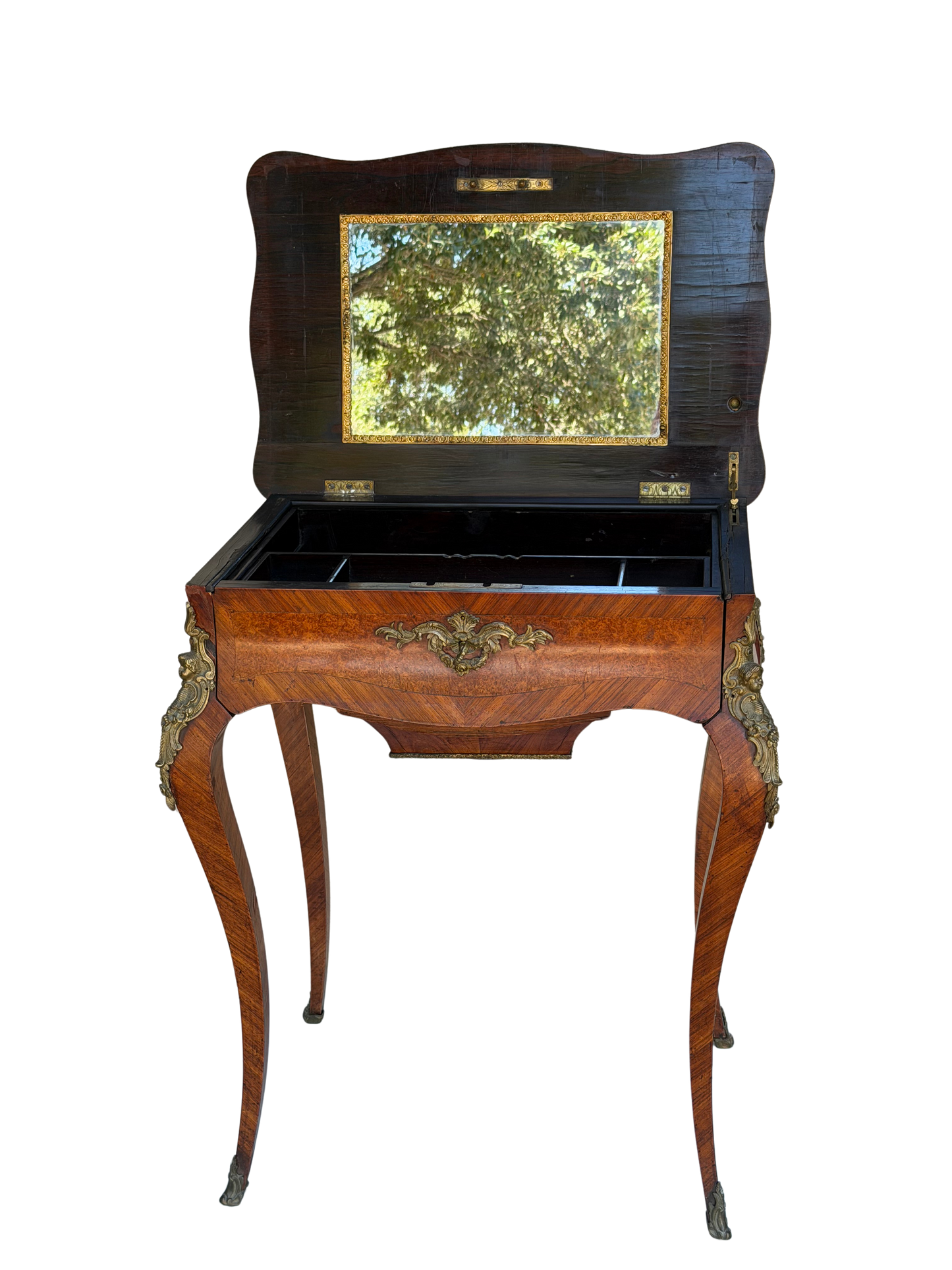 Stamped Paul Sormani Paris Louis XV Style Marquetry Vanity / Dressing Table with Mirror
