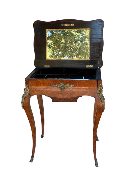Stamped Paul Sormani Paris Louis XV Style Marquetry Vanity / Dressing Table with Mirror