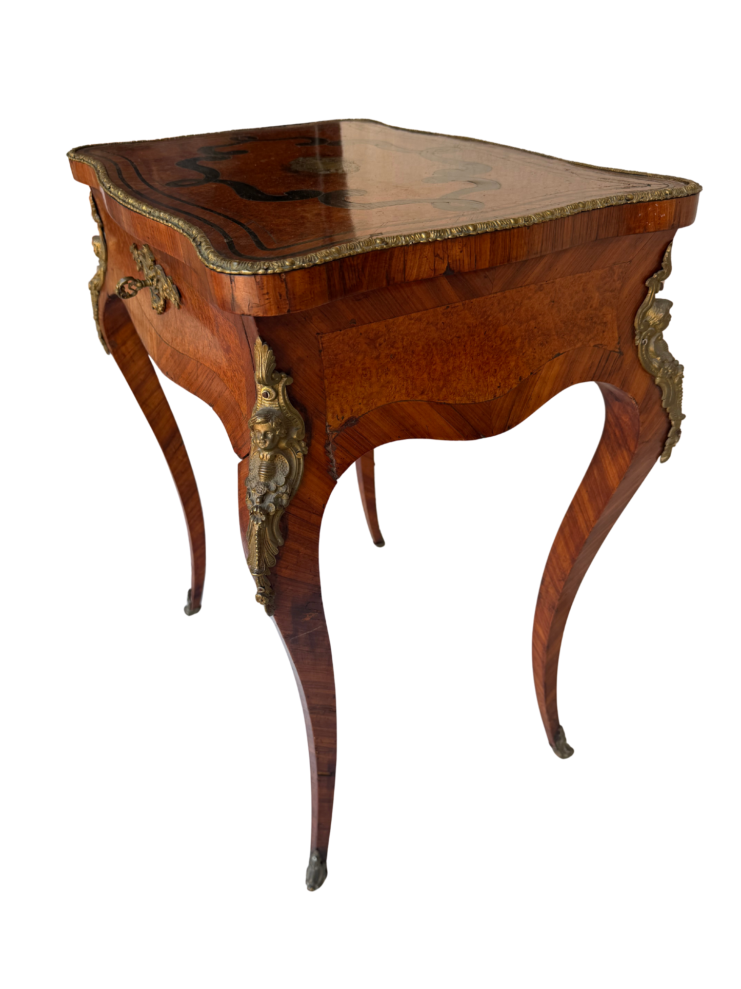 Stamped Paul Sormani Paris Louis XV Style Marquetry Vanity / Dressing Table with Mirror