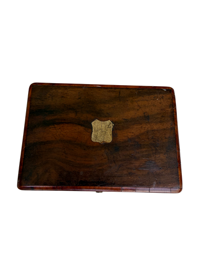 Antique Continental Two-Air Cylinder Music Box Case with Rosewood Veneer and Original Tune Sheet