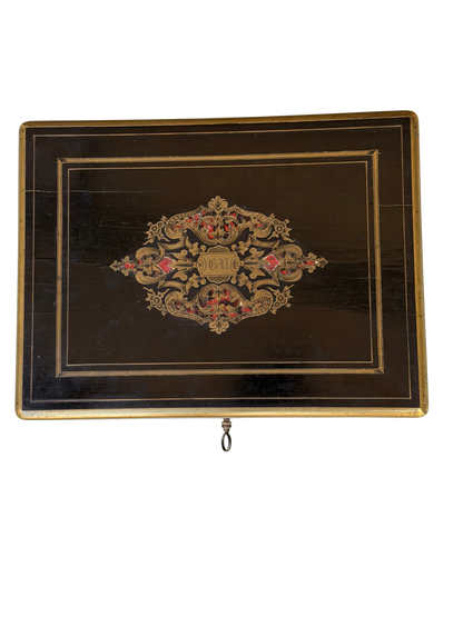 Napoleon III French Boulle-Style Fitted Dressing Case with Minerva Silver Appointments and Monogrammed Cartouche